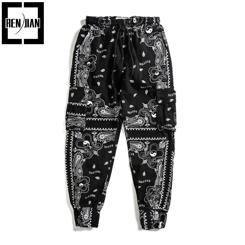 

Mens Fashion Bandana Joggers Hi Street Oversized Hip Hop Sweatpants With Paisley Pattern Streetwear Trousers Elastic Waist