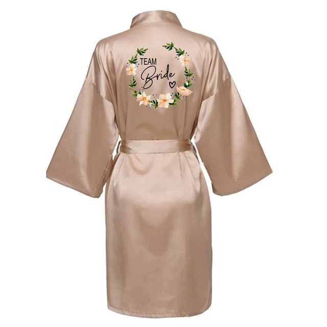 Wedding Party Team Bride Robe With Black Letters Kimono Satin Pajamas Bridesmaid Bathrobe SP003 Champagne3