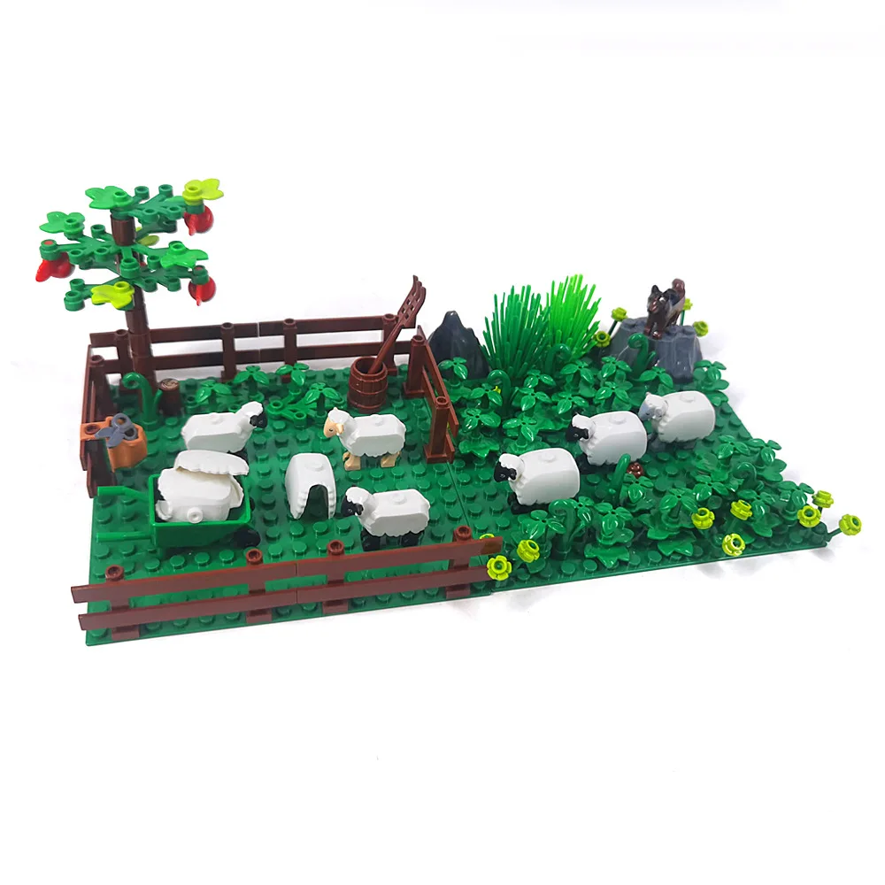 Schaffalte Grasland Langhaarige Schafe Ziege Pigsty Farm Ranch Szenen MOC Bausteine Ziegel Spielzeug Kompatibel Mit LEGO – Detail 6