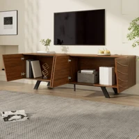 Современная мебель под телевизор с гофрированными дверцами и встроенным пространством для хранения, орех — изображение 4