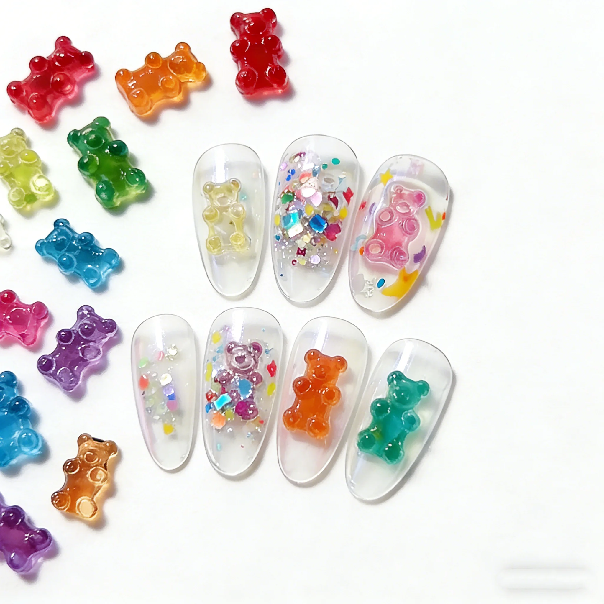 3개 미니 3D 곰돌이 실리콘 네일 몰드 세트, 재사용 가능한 레진 몰드 DIY 네일아트 참 장, 귀여운 곰돌이 매니큐어 도구