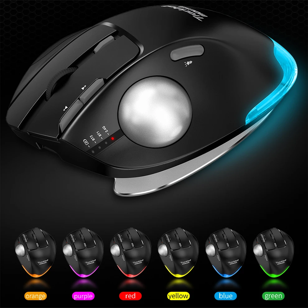 Mouse Trackball Bluetooth sem Fio 2.4g Rgb Ergonômico Recarregável Rollerball Mice Conexão de Dispositivos Controle Polegar para pc Ipad - Imagem 3