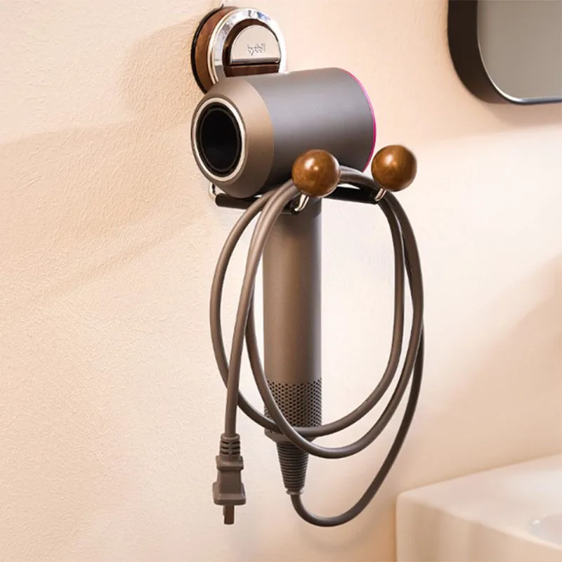 ชั้นวางเครื่องเป่าผมห้องน้ำโดยไม่ต้องเจาะผนังแขวนท่ออากาศชั้นวางผนังถ้วยดูดเครื่องเป่าผมชั้นวางของในห้องน้ำ 1