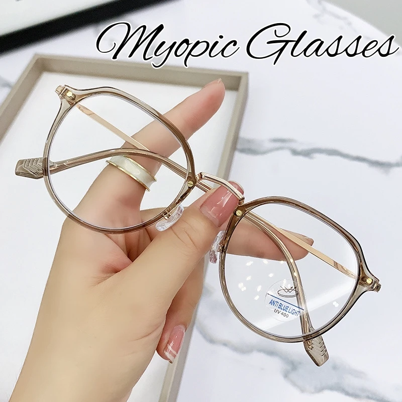 

Fashion Myopia Glasses for Women Optical Spectacles Vision Care Eyeglasses Round Frame Eyewear Unisex Anti Blue Light Glasses
