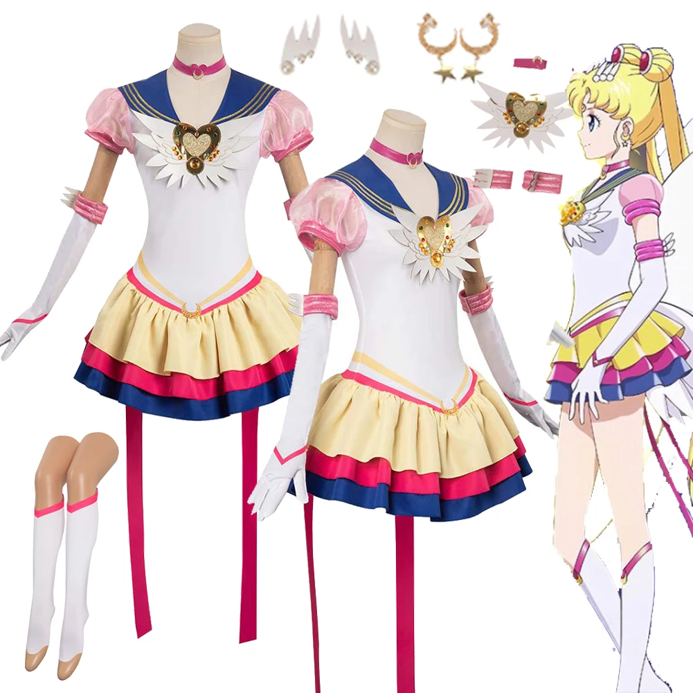 

Anime Tsukino Usagi Cosplay Costume Sailor Dress Headband Gloves Outfits Adult Halloween Carnival Party Suit For Ladies Women