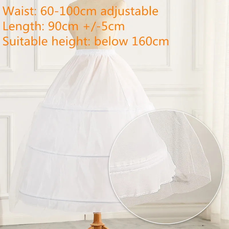 Jupon de Crinoline pour Robe de Bal, 3 Cerceaux, Sous-Jupe pour Robe de Mariée, Anneau, Ceinture artificiel astique, Accessoires de Haute Qualité