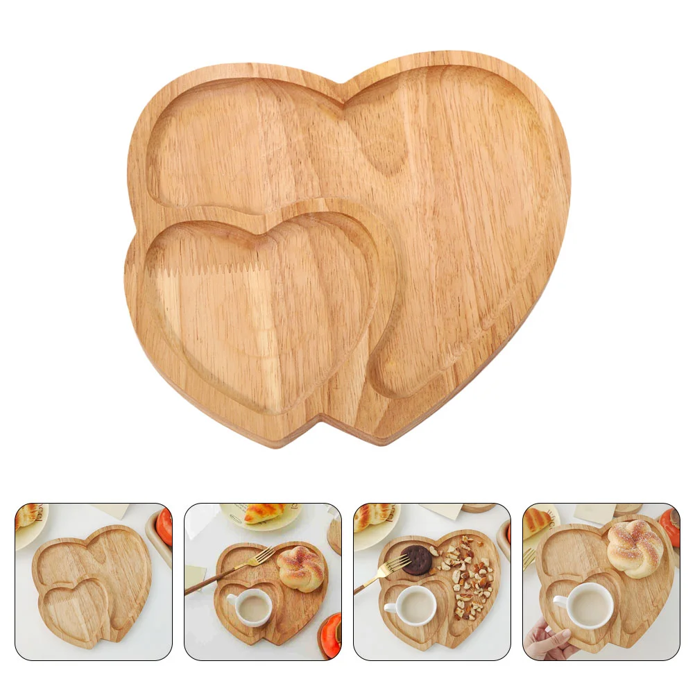 

2pcs Fruit Tray Bamboo Snacks Plate Desktop Snacks Container Food Plate Heart Shaped Plate