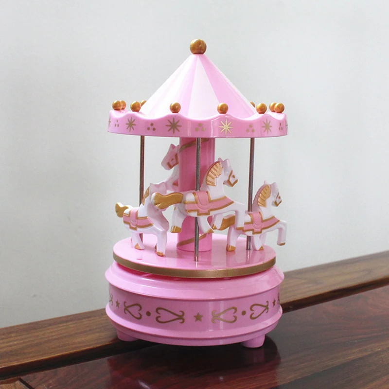 Carousel Music Box Cake Decorative Ornament Baby Birthday Gift Toys Romantic Desktop Ornament Christmas Home Decor music box carousel music box