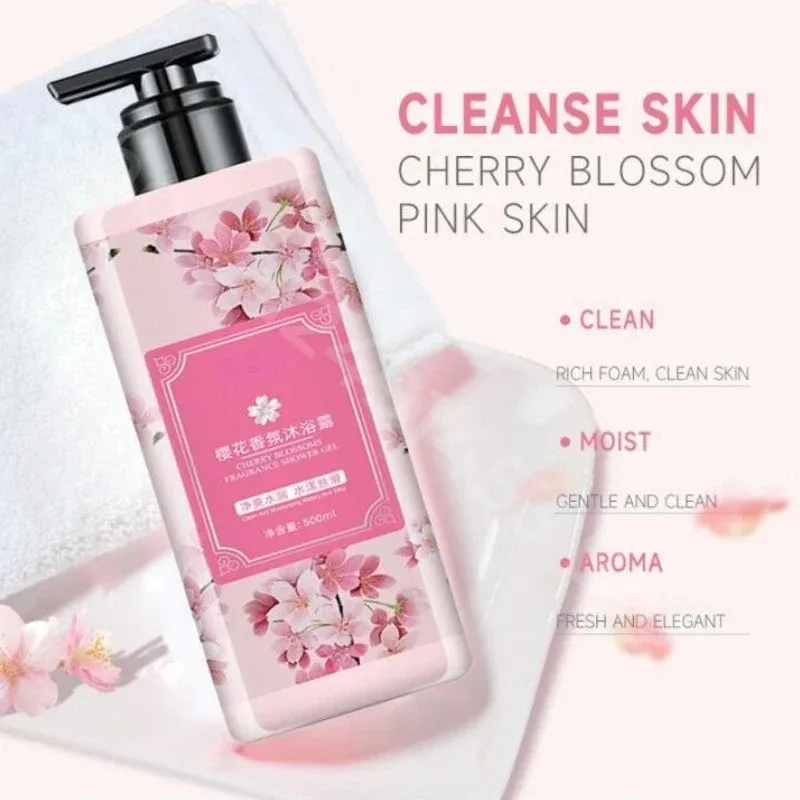 Sakura Lasting Fragrance Whitening Body Wash Shower Gel for Dark Skin Care Exfoliating Deep Clean Dirt Oil Control Moisturizing