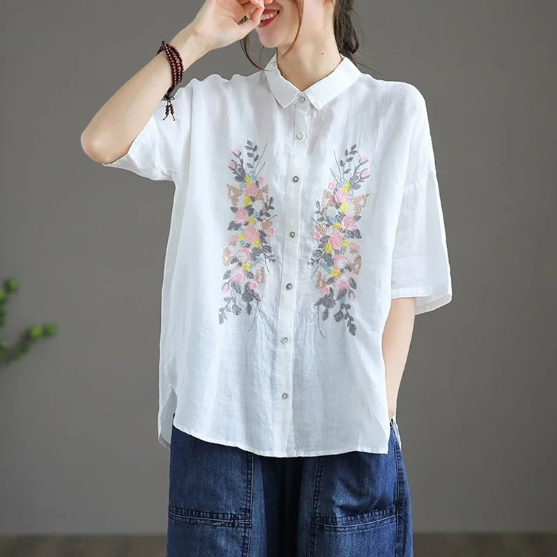 

Summer Ethnic Style Tang Suit Coat Vintage Harajuku Embroidery Chinese Tops Women 2022 Blouse Eleganti Loose Female Shirt