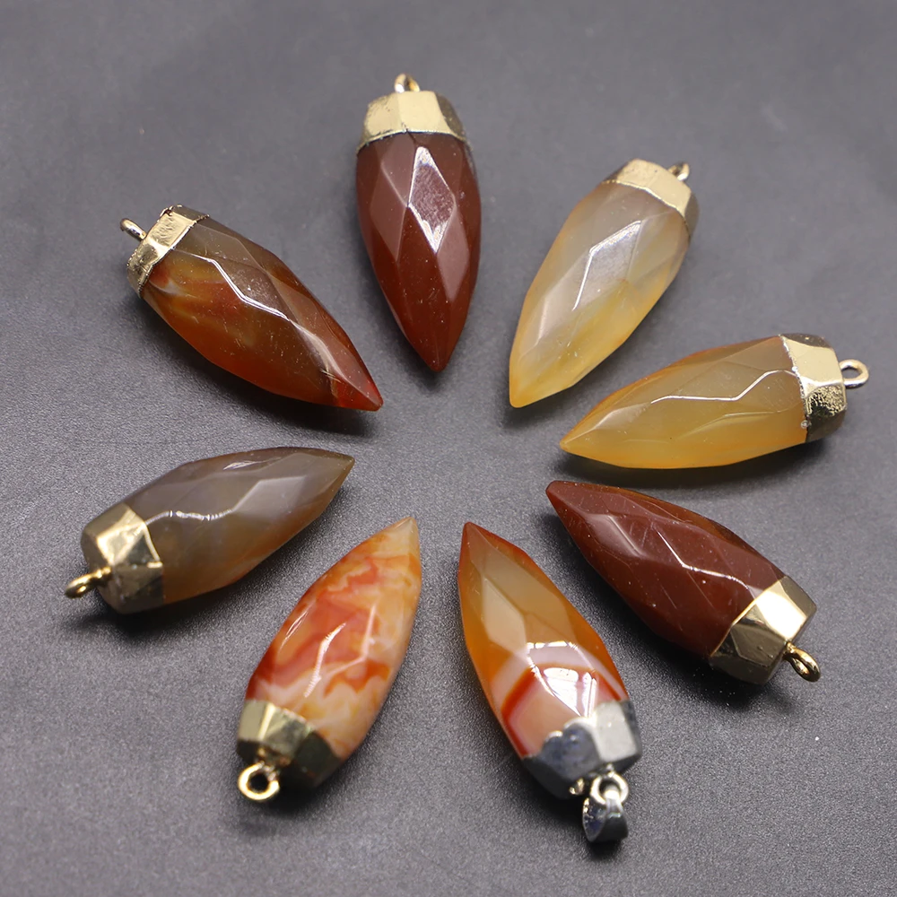 Natural Stone Gold Cone Healing Pendulum Faceted Pendants Rose Quartz Crystal Necklaces Charms DIY Jewelry Making Wholesale 8PCS