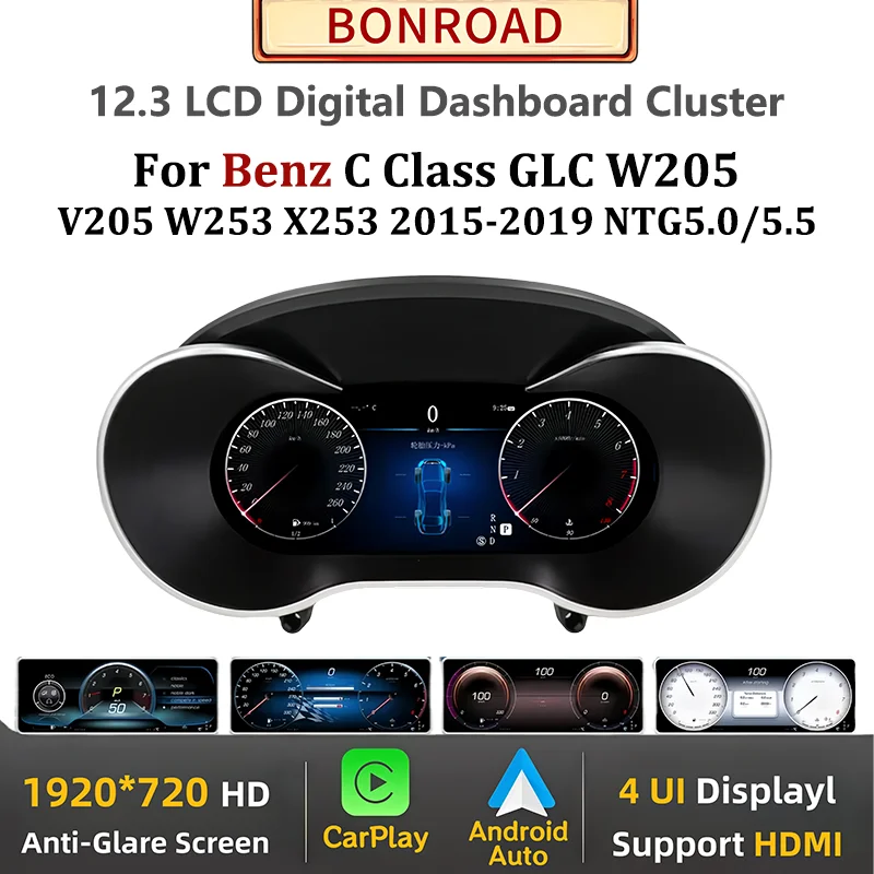 Cabina de panel de instrumentos de 12,3 pulgadas para Mercedes Benz C/GLC W205/S205/W253/X253 2015-2018 NTG5.0/5, panel de tablero Digital automático 1