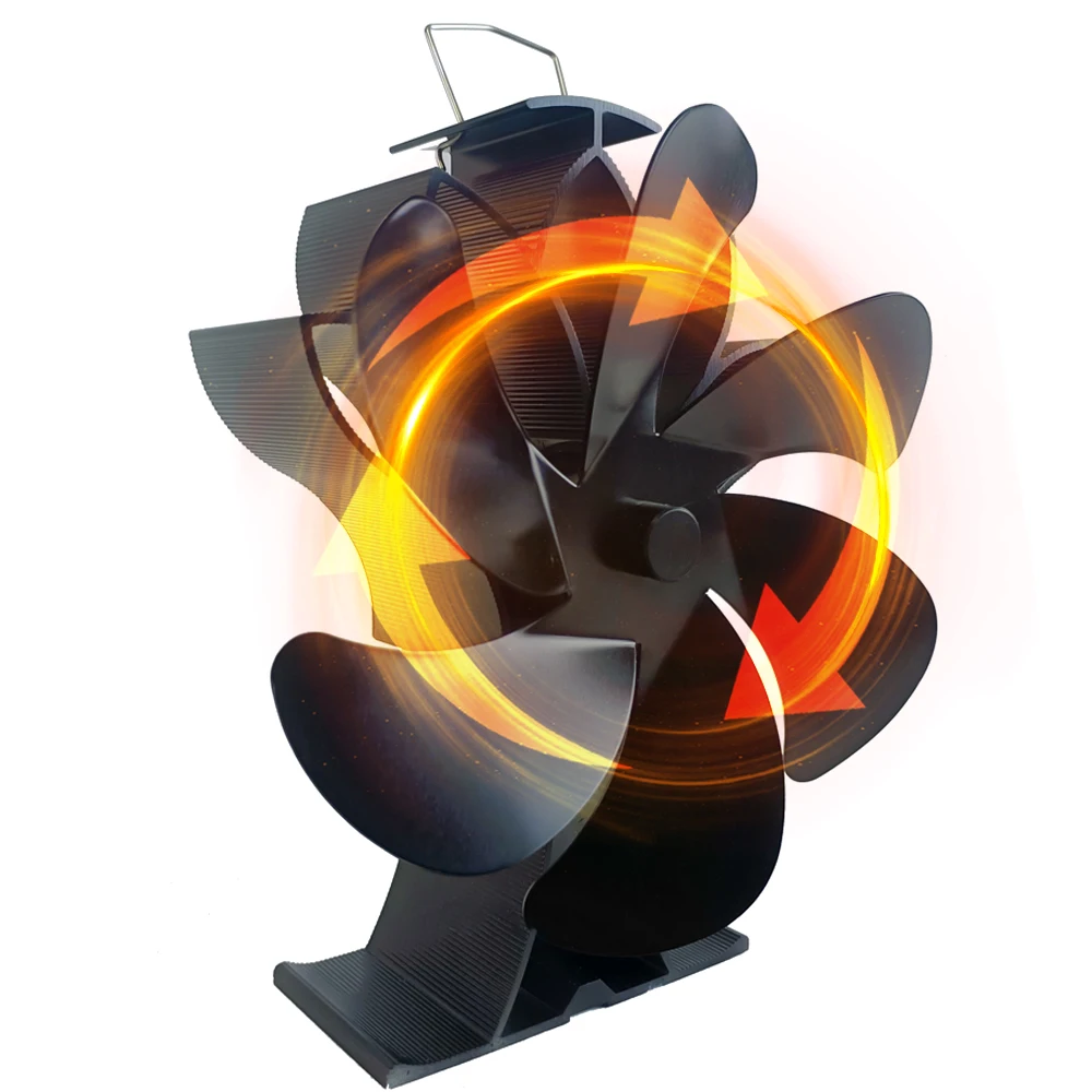 Wood Stove Fan Heat Powered Non-Electric Lotus Shaped Silent Operation 6-Blade Fireplace Fan with Bracket for Wood Burning Stove