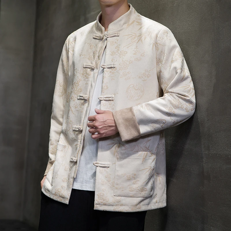 Autumn Jackets for Men Deerskin Velvet Chinese Style Retro Disc Buckle Jackets Man Tang Suit Hanfu Coat Traditional Clothing 2