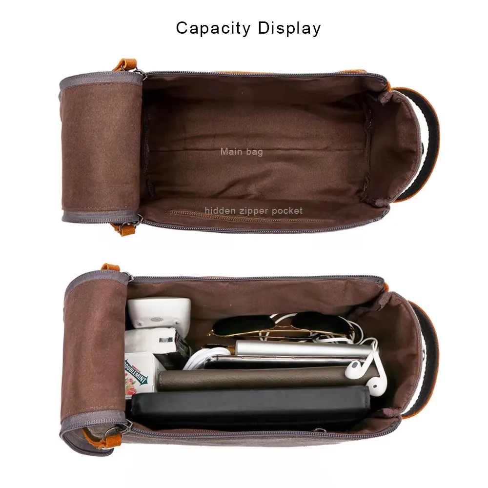Durable Canvas Zipper Toiletry Bag With Leather Handle Travel Men Wash Shaving Waterproof Storage Bag Women Makeup Organizer Bag 5