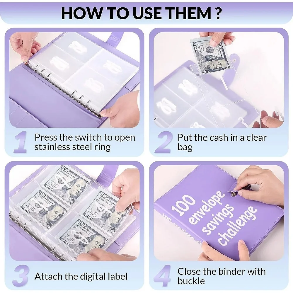 100 Envelope Challenge Binder Save Savings Challenges Loose-Leaf Binder Budget With Cash Envelopes Money Organizer System