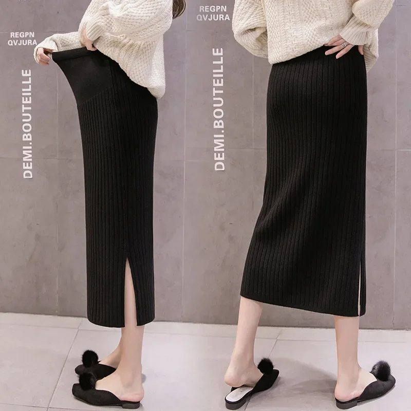 Maternity High Waist Slimming Knitted Mini Skirt Pregnancy Outerwear Mid-Length Bodycon One-Step Skirt for Expectant Mothers