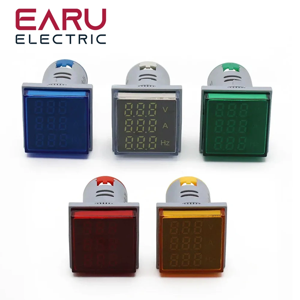 Square LED Digital Voltmeter Ammeter Hertz Meter AC20-500V Signal Lights Voltage