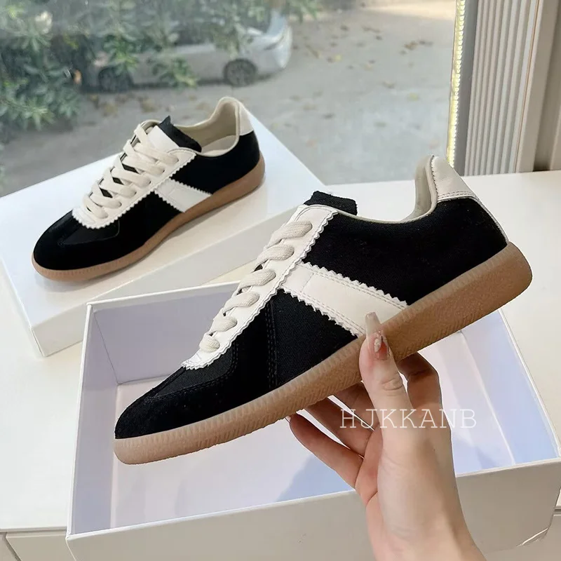 2025 Flat Thick Bottom Genuine Leather Casual Shoes Lace Up Mixed Color Breathble Sneakers Spring Patchwork Tennis Shoes Unisex 3