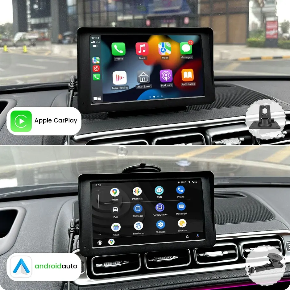 Pantalla portátil de Apple Carplay inalámbrica Apple Car Play Android Auto,  pantalla táctil de 7 pulgadas, pantalla Carplay inalámbrica para coche