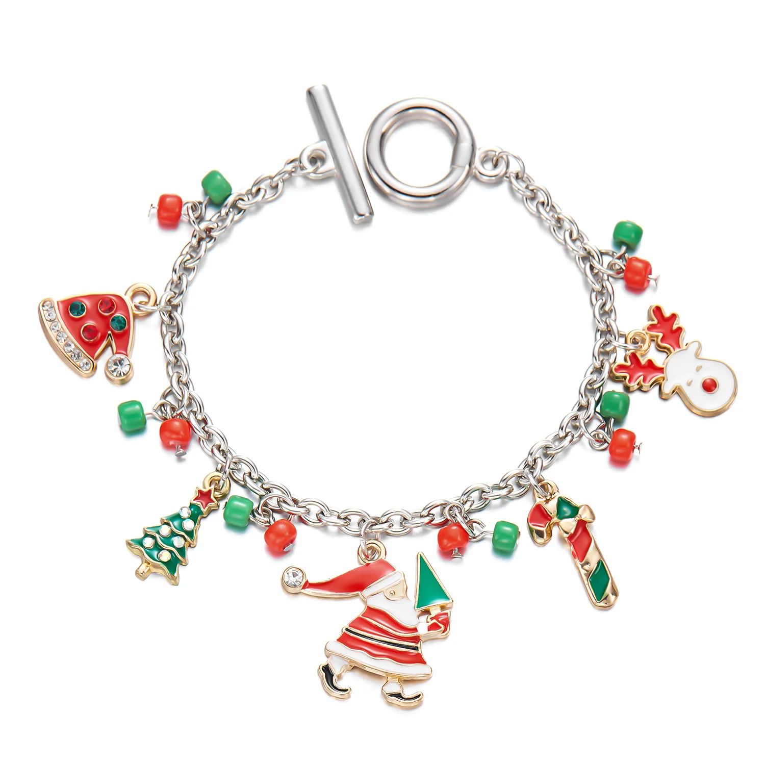 Acquista Babbo Natale Albero di Natale Pupazzo di neve Calze Bracciale con ciondolo Perle finte Cucitura regolabile Bracciale rigido di Natale Regalo di gioielli in Italia a partire da 2.18