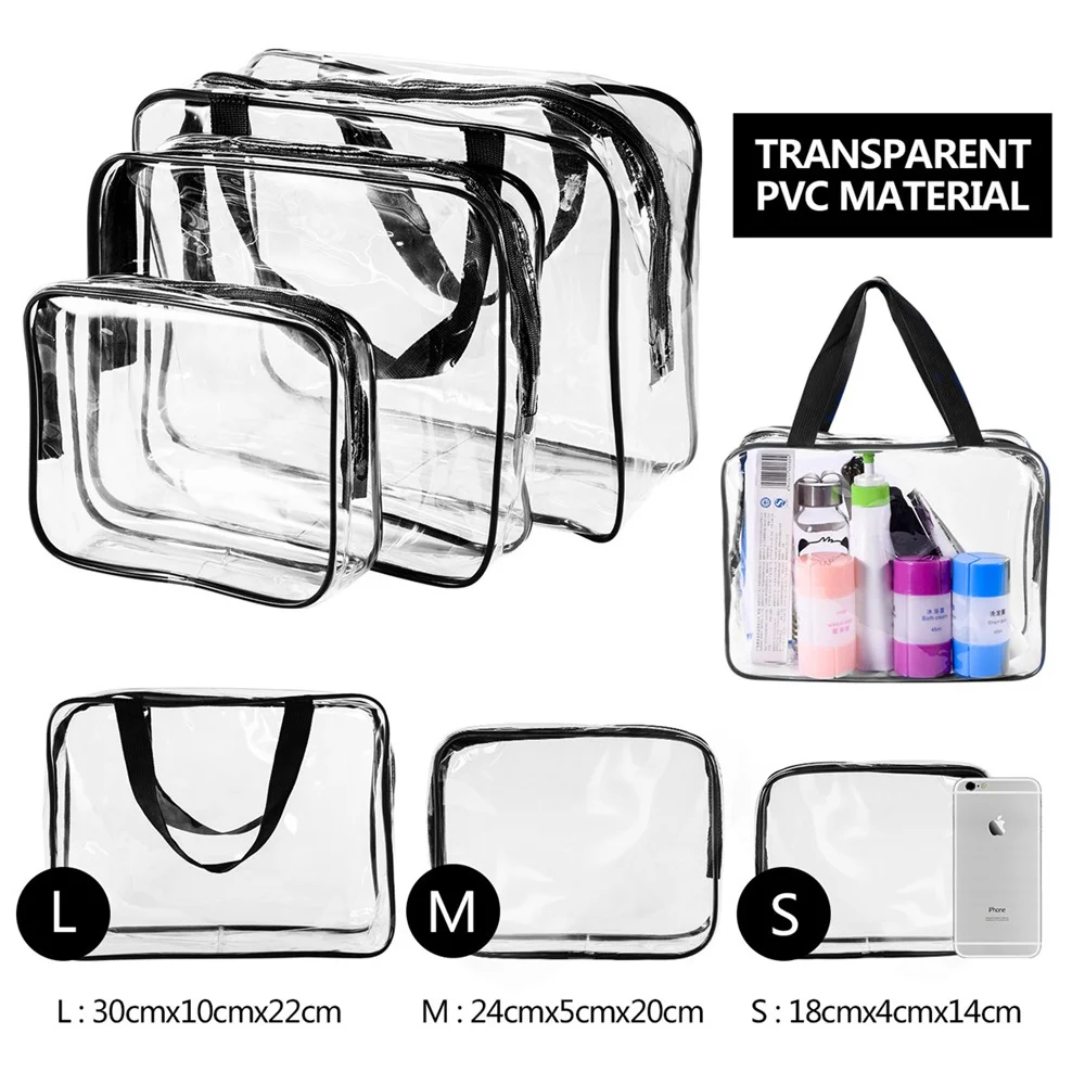 3 Sizes Transparent PVC Material Travel Bag Waterproof Cosmetics Makeup Toiletry Clear Wash Pouch Bag Travel Accessories Unisex transparent pvc cosmetic bag women travel makeup bag waterproof clear make up beauty wash organizer bath toiletry neceser cubes