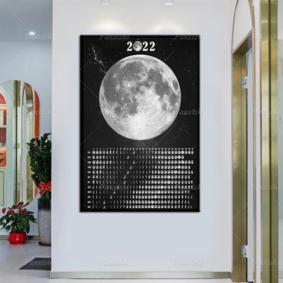 Calendario Da Parete Fasi Lunari 2022, Calendario Lunare, Poster Fasi Lunari, Poster Spaziale, Stampa Cielo Notturno, Decorazioni Celesti, Decorazioni