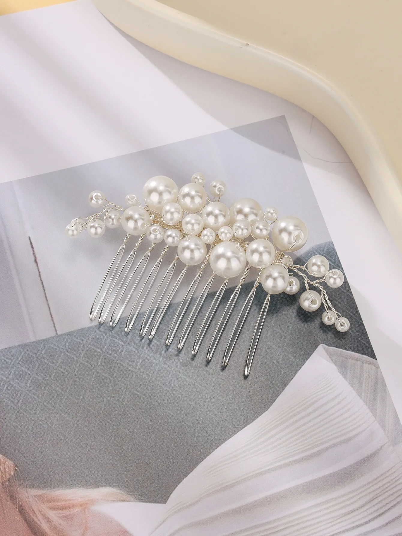 Elegant pearl wedding hair comb bridal side comb piece wedding hair ornament for women and girls