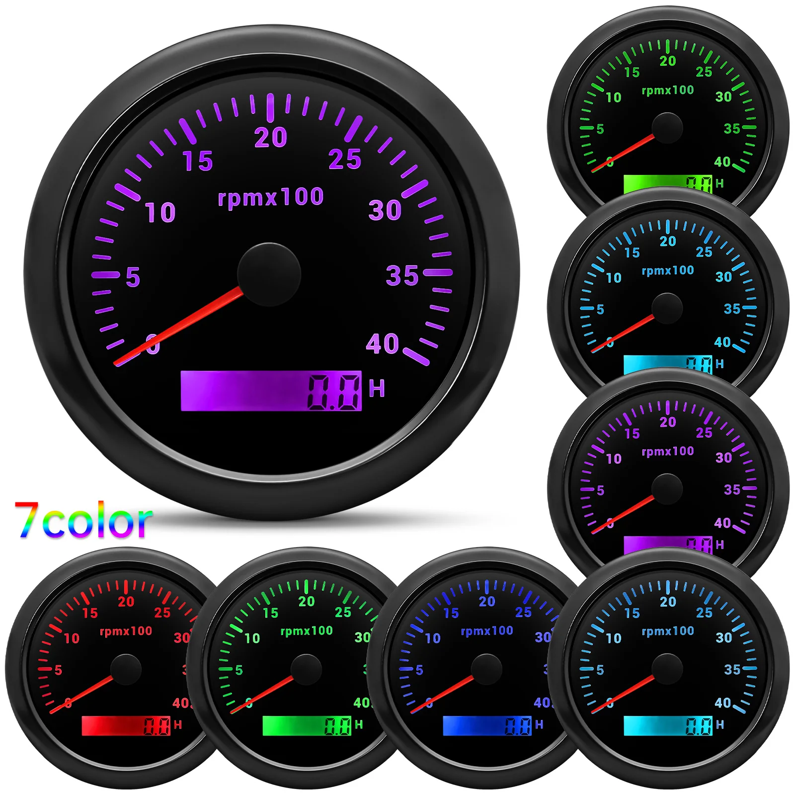 85mm Diesel Engine Tachometer With LCD Hourmeter 7 Color Backlight Tacho Gauge 3