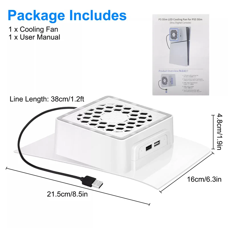 PlayStation5 Slim Accessories PS5 SLIM Console External Host Cooling Fan With LED Light 2 USB Ports Host Side Cooler For