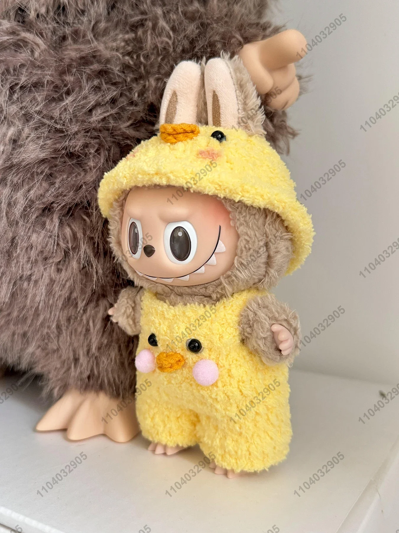 Labubu The Monster Little Yellow Duck Costume Doll Clothes Vinyl Plush Doll Original Replica 1:1 Action Figure Bag Charm Pendant