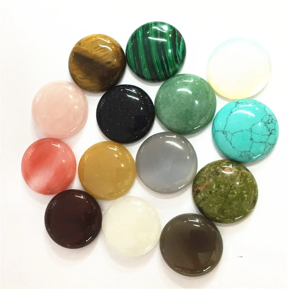 Gazelle 12PC Natural Stone Cabochons Round Bead 25mm Tiger Eye Malachite Agates Opal Fashion For Jewelry Making Wholesale