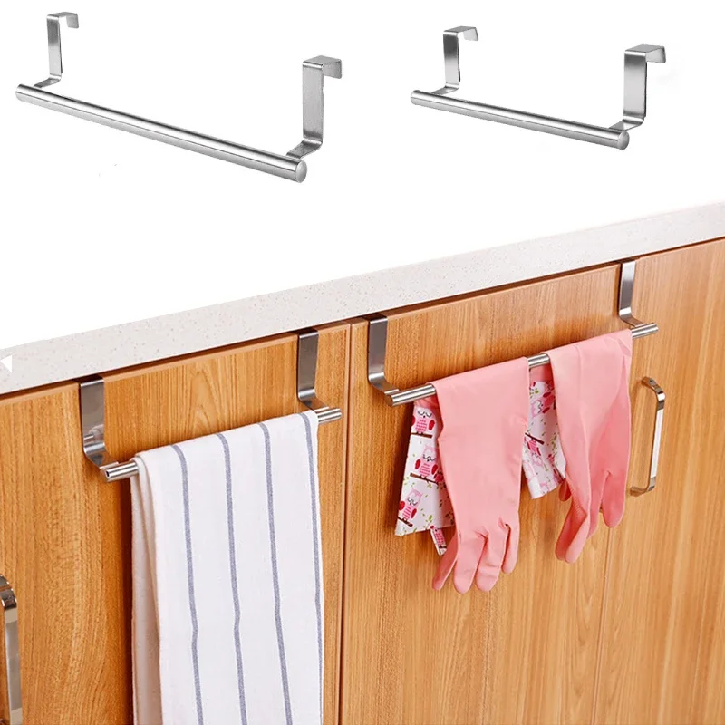 

Kitchen Cabinet Door Towel Bar Stainless Steel Door Back Towel Hanging Holder Bathroom Punch-free Towels Hooks Home Organizer