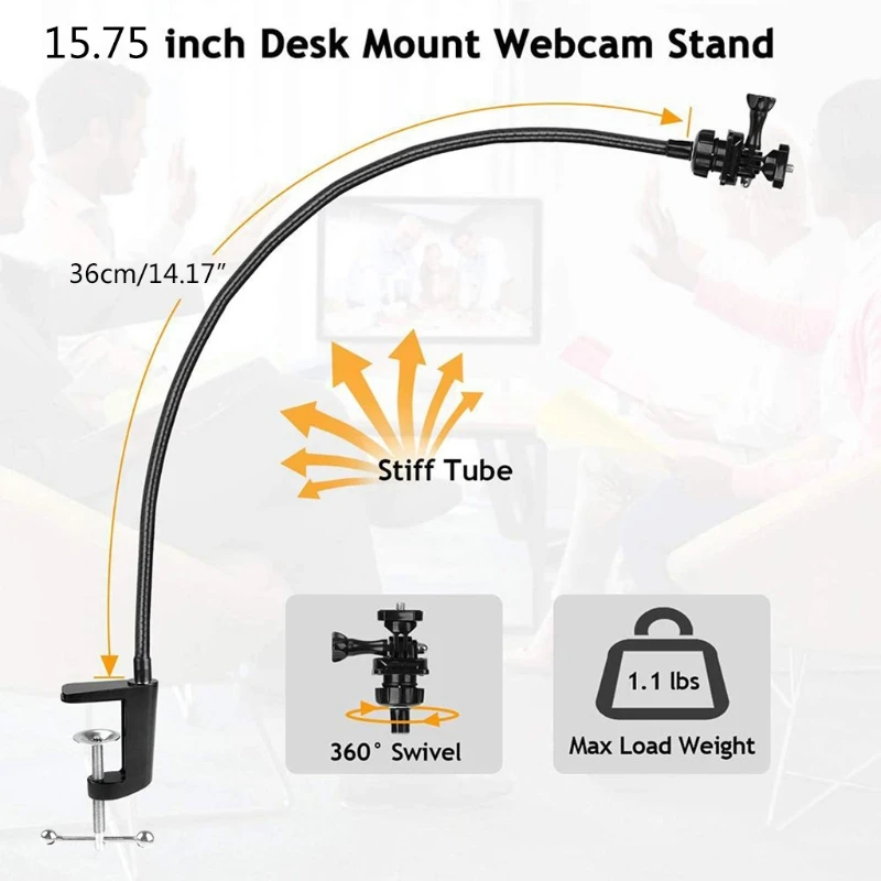 Webcam Bracket with Desk Jaw Clamp Gooseneck Stand for Webcam Brio 4K C925e C922x C922 C930e C930 C920