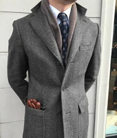 Men's Windbreaker Classic Herringbone Tweed Wool Blend Suit Jacket Winter Warm Long Coat Outdoor Sports Coat erkek mont 2