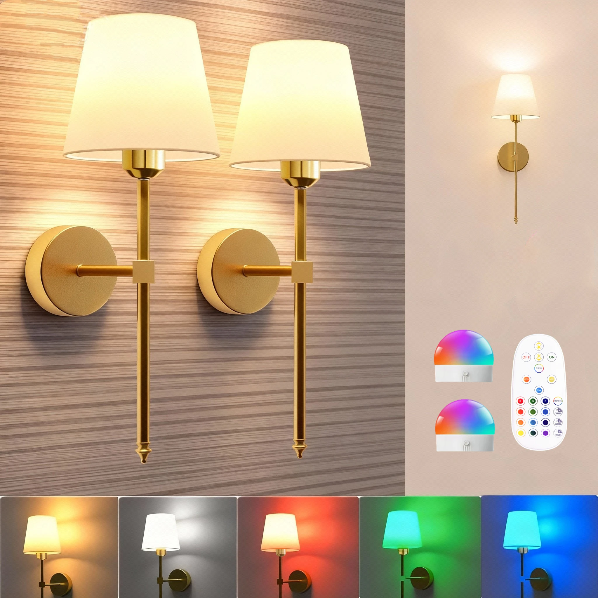 Wireless battery powered wall lamp rechargeable wall lamp dimmable detachable bulb remote control 10 color wireless wall lamp