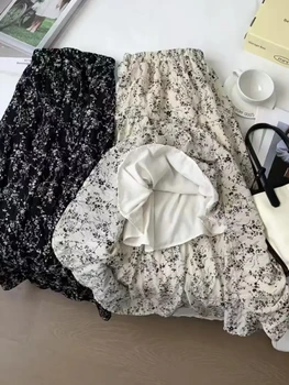 2025 Y2k ملابس الشارع الشهير الصيف عالية الخصر طول الكاحل التنانير الرجعية مرونة الخصر طباعة طيات مطوي فضفاض ألف خط تنورة مع بطانة 6