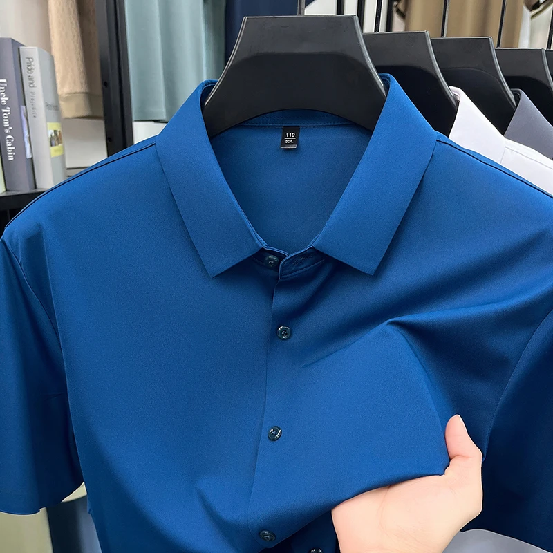 Mens Summer Business Short Sleeved Shirt Seamless Construction High Stretch Easy Care for AllDay Comfort