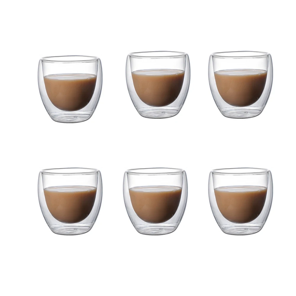 Description Picture 2 of item5 Sizes 6 Pack Clear Double Wall Glass Coffee Mugs Insulated Layer Cups Set for Bar Tea Milk Juice Water Espresso Shot Glass