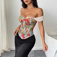 Vêtements pour femmes, nouvelle Niche, Style rétro, Jacquard, Style Court, soutien de la poitrine, os de poisson, impression colorée, Corset sous le buste 5