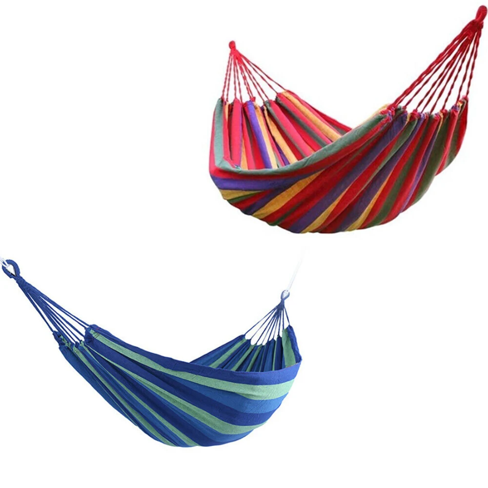 Durable Portable Hammock Outdoor Hammock Garden Sports Home Travel Camping Swing Canvas Stripe Hang Bed Hammock