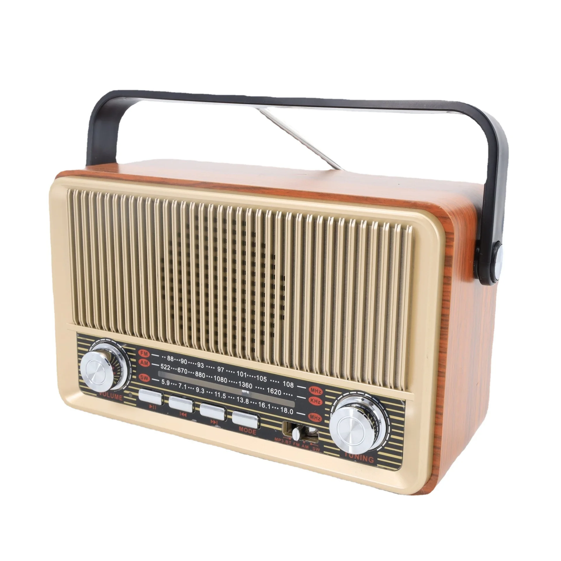 Portable Speaker Retro Home Wooden Hifi Bluetooth Radio Speaker USB Stereo Mp3 Music Player Speaker Am Fm Sw Multiband Mini Bluetooth Speaker
