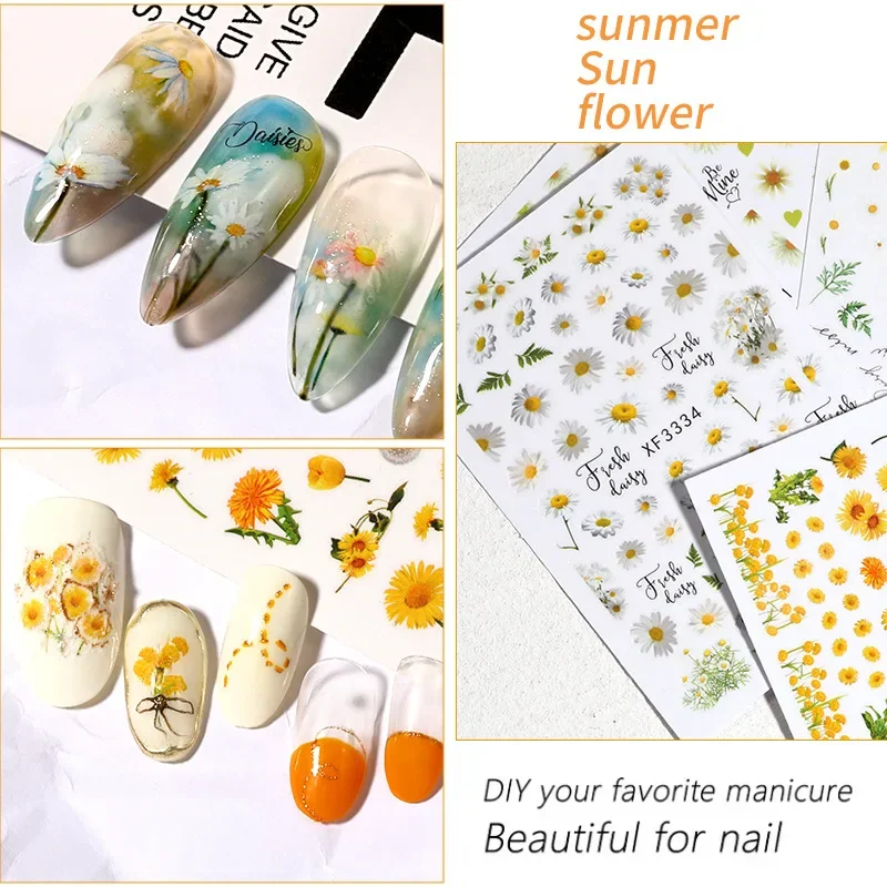 

1pc 3D Sunflower Daisy Flower Decal Nail Stickers Self Adhesive Sliders Flower Nail Art DIY Nail Art Decoration Accessories