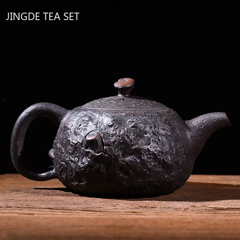 250ml Antique Purple Pottery Teapot Hand Carving Beauty Tea Pot Ball Hole Filter Tea Infuser Chinese Tea Ceremony Accessories