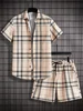 3D Plaid Print Men's Short-sleeved Shirt And Shorts Set Summer Daily Short-sleeved Shirt Outdoor Beach Men's Casual Shorts 1