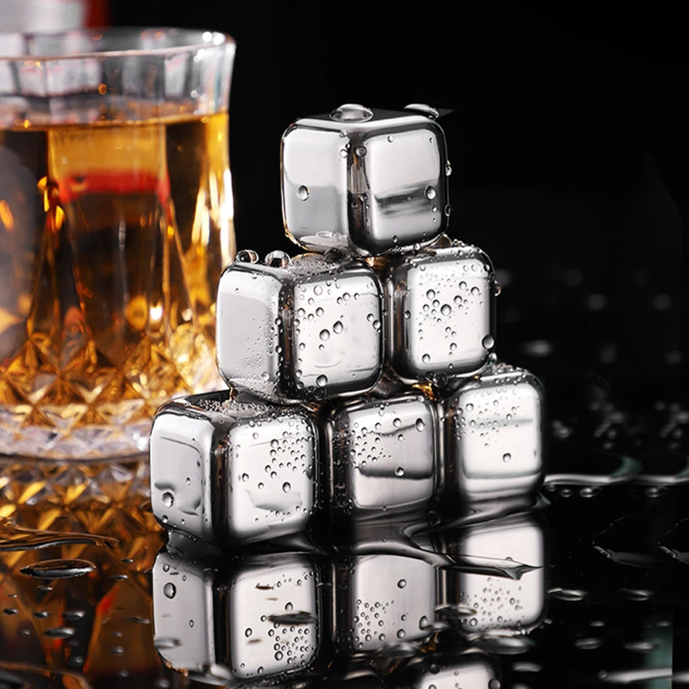 Stainless Steel Ice Cubes Reusable Chilling Stones For Whiskey Wine Wine Cooling Cube Chilling Rock Party Bar Tool 1Pcs whiskey stones whiskey ice cubes set