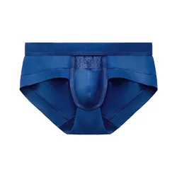 Men's Modal Underwear Mid Waist Sexy Ice Wire Mesh Hollow Briefs Solid Color Double Layer Boxer