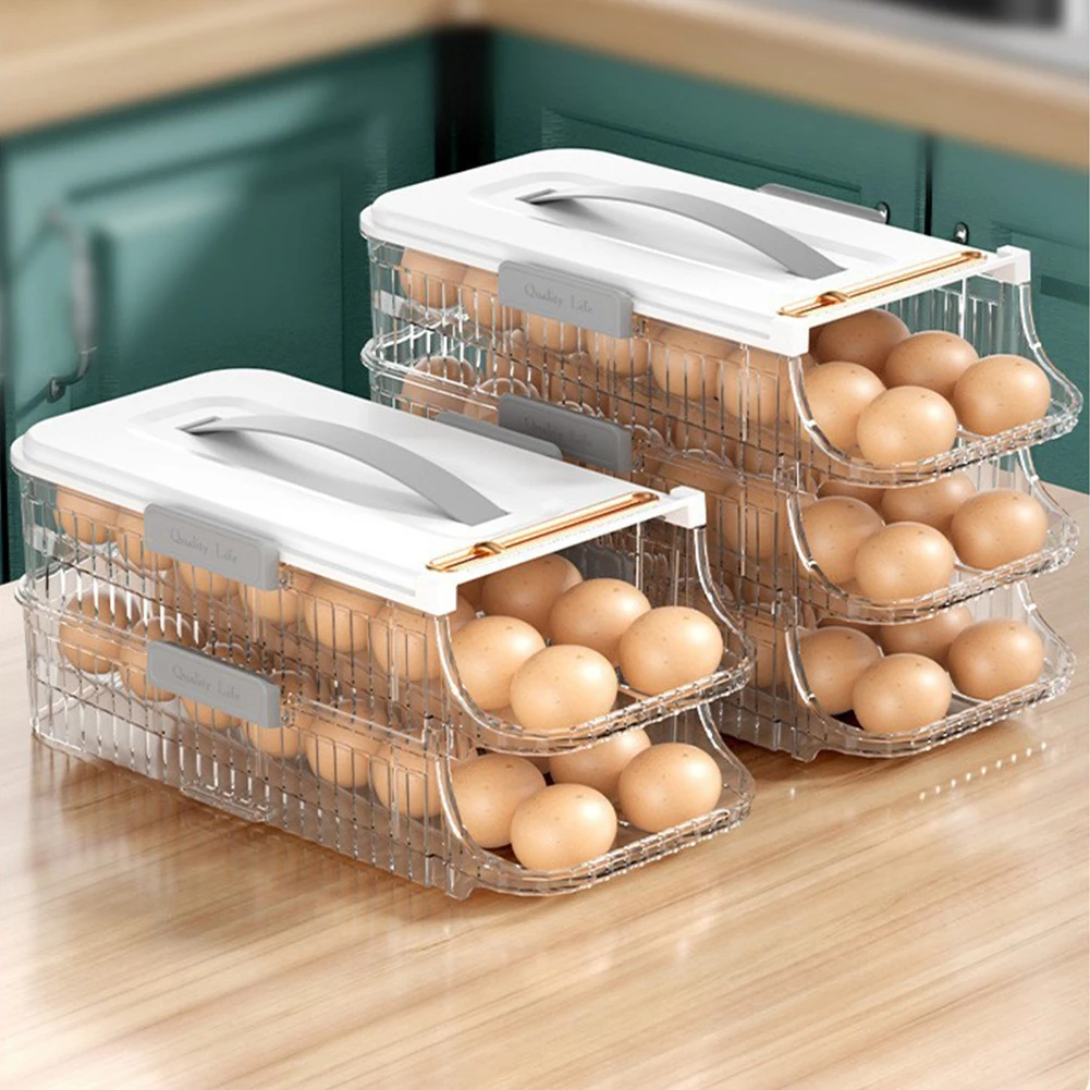 1/2/3 Layer Fridge Egg Storage Box Automatic Rolling Eggs Holder Rack Refrigerator Eggs Dispenser Kitchen Egg Organizer Holder 2