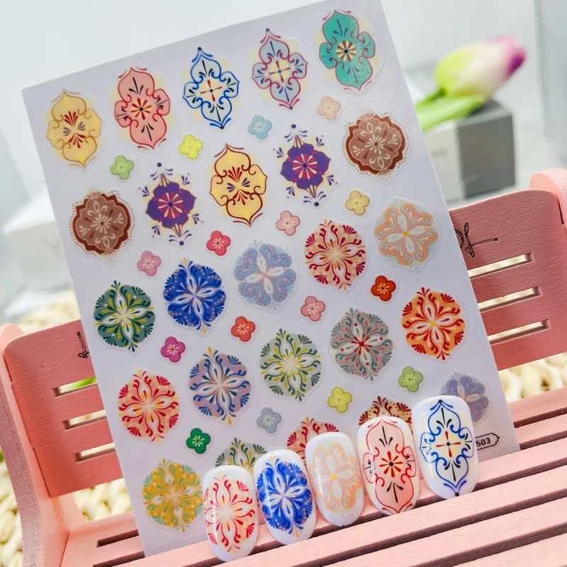1 piece Bohemian Tile Style 3d Nail Art Sticker Nail deco Slider 2