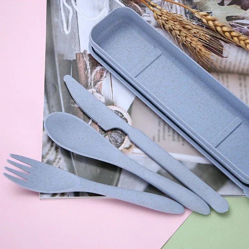Wheat Straw Dinnerware Set Portable Tableware Knife Fork Spoon Chopsticks Set Travel Cutlery Reusable Camping Utensil Box